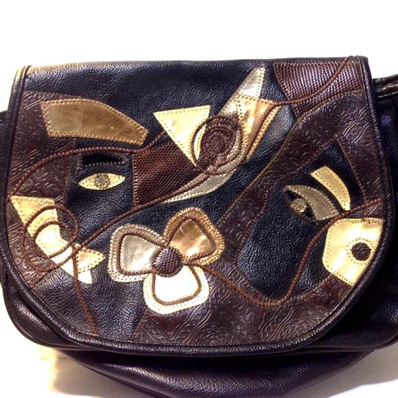 APRI Brown Gold Vintage Handbag Shoulder Bag Purse - Picture 2 of 6